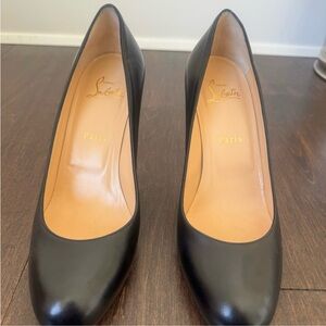 Christian Louboutin Black Leather Rounded-Toe Pumps